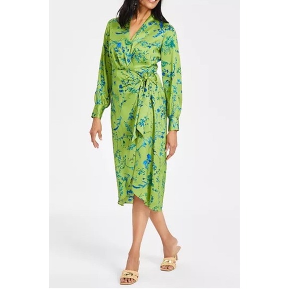 INC International Concepts XXL green blue wrap belted dress Kimono Lagenlook - Picture 1 of 13